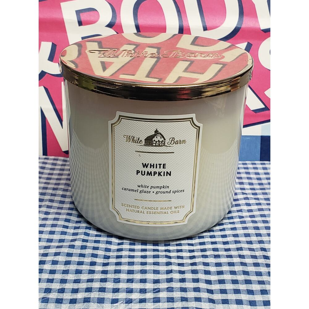BBW White Pumpkin Glossy Jar Large 3 Wick Candle Holiday Home Fragrance Decor
